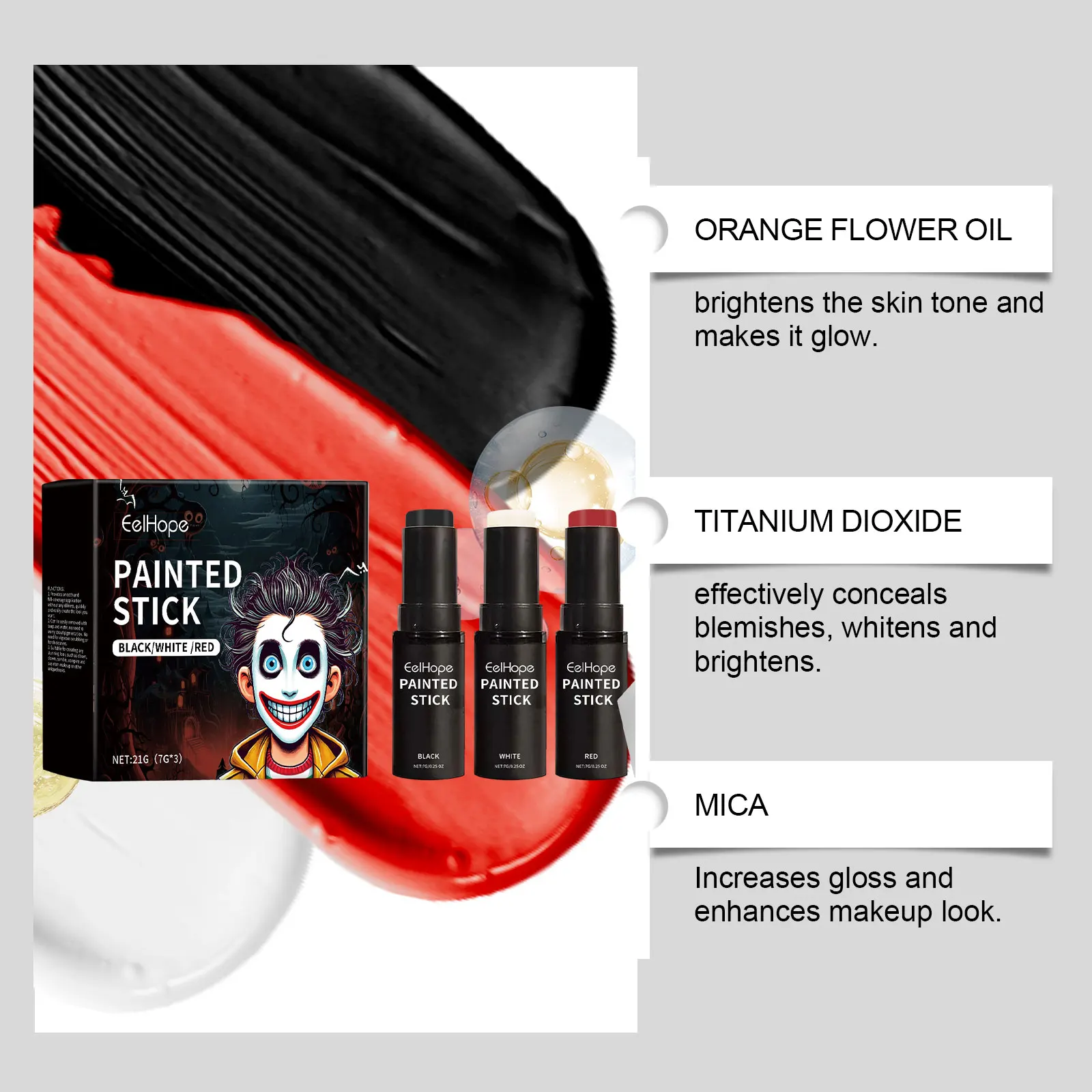 مجموعة عصا طلاء الجسم للهالوين: كريم أساس طلاء الجسم بتغطية كاملة، مكياج، طلاء وجه المهرج