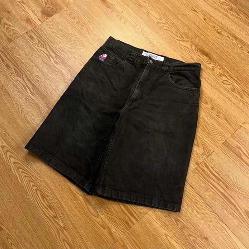 جينز مطرز برسومات كرتونية كبيرة من NewY2k لعام 2025 شورت هيب هوب عتيق ملابس خروج فضفاضة للجيم للرجال Harajuku Goth AA