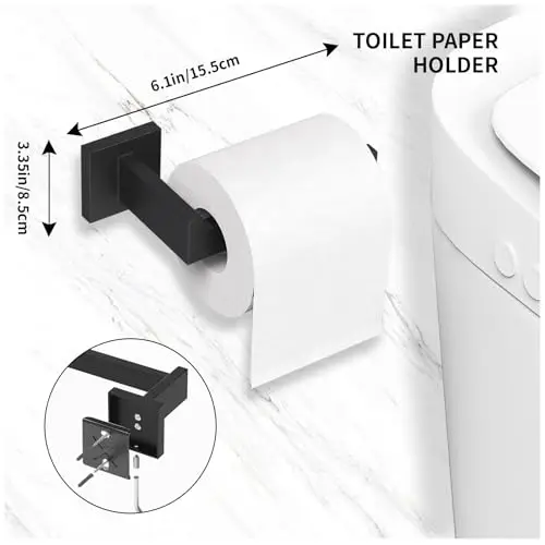 

15-Piece Matte Black SUS304 Stainless Steel Bathroom Ensemble: Wall-Mounted Towel Bars, Rings, Hooks And Accessories