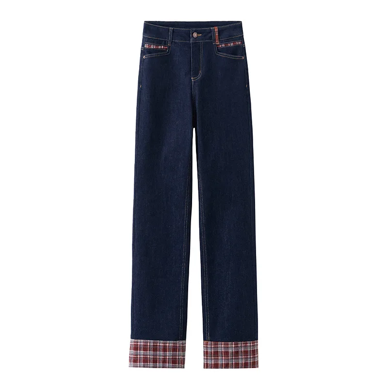 جينز دينم أزرق مكبل مستقيم الساق للنساء، سروال قصير متعدد الاستخدامات للربيع والخريف عالي الخصر للتخسيس