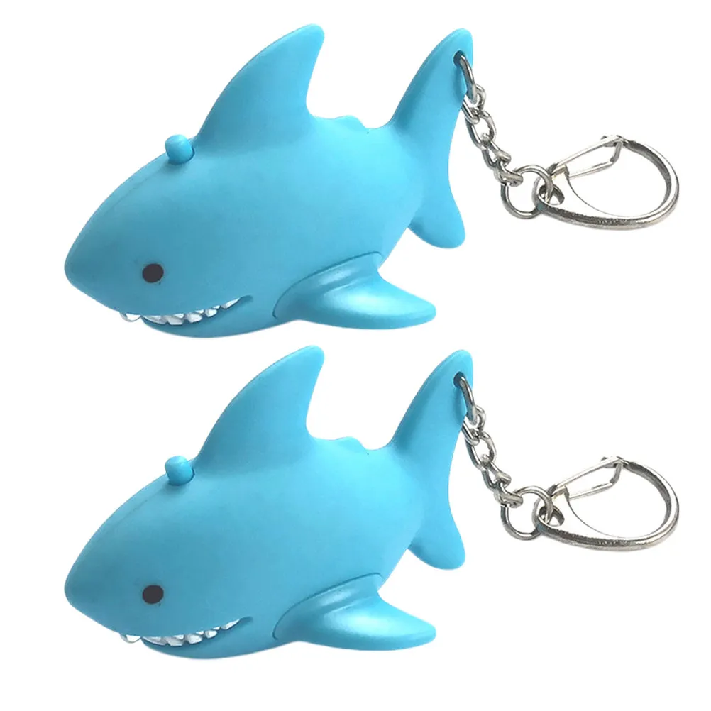 2Pcs Shark Shape LED Light Sound Keychains Cartoon Key Rings Key Holder Bag Pendant Creative Car Keys Organizer