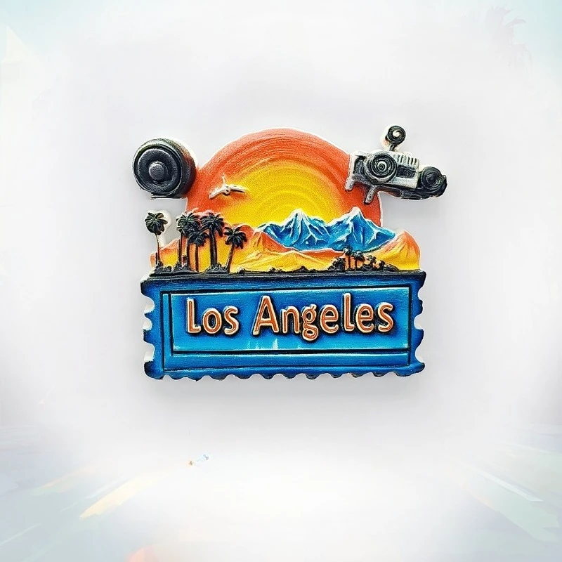 

Los Angeles Sunset Fridge Magnet - 3D California Travel Souvenir Golden Coastline Home Decor Unique USA Gift with Strong Magnet