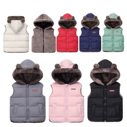 Children's Vest Boys Girls Fleece Thick Jackets Kids Winter Fall Cotton Padded Waistcoat 2024 New Warm Hooded Fashion Clothes