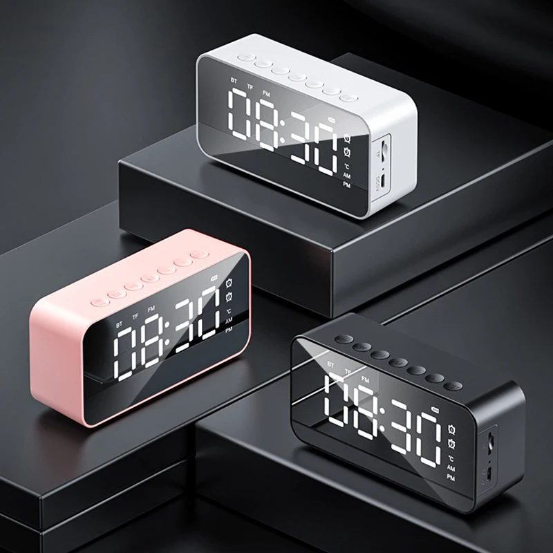 Desktop Alarm Clock Bluetooth Wireless Speaker Mini LED Mirror Digital Clock Mobile Phone Speaker Gift Stereo Sound Effect