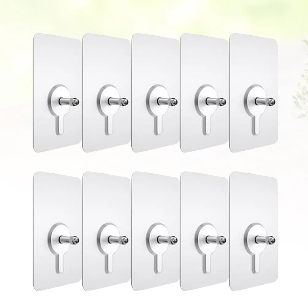 10Pcs No-Drill Non-Trace Screw Hooks 5.7x5.7cm Thick Adhesive Invisible Picture Hanging Kit for Photo Frame Keys