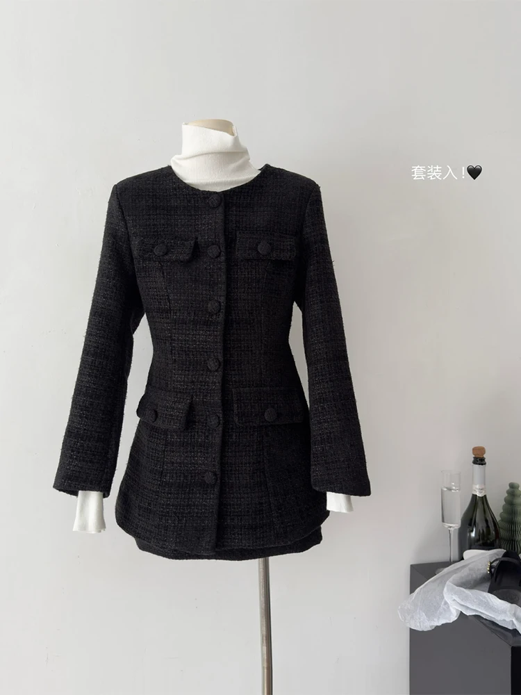 Women New Matching Sets Vintage A-Line Skirts and Long Sleeve Luxury Coat Harajuku Y2k Two Piece Suit Skirts Sets 2000s Clothes