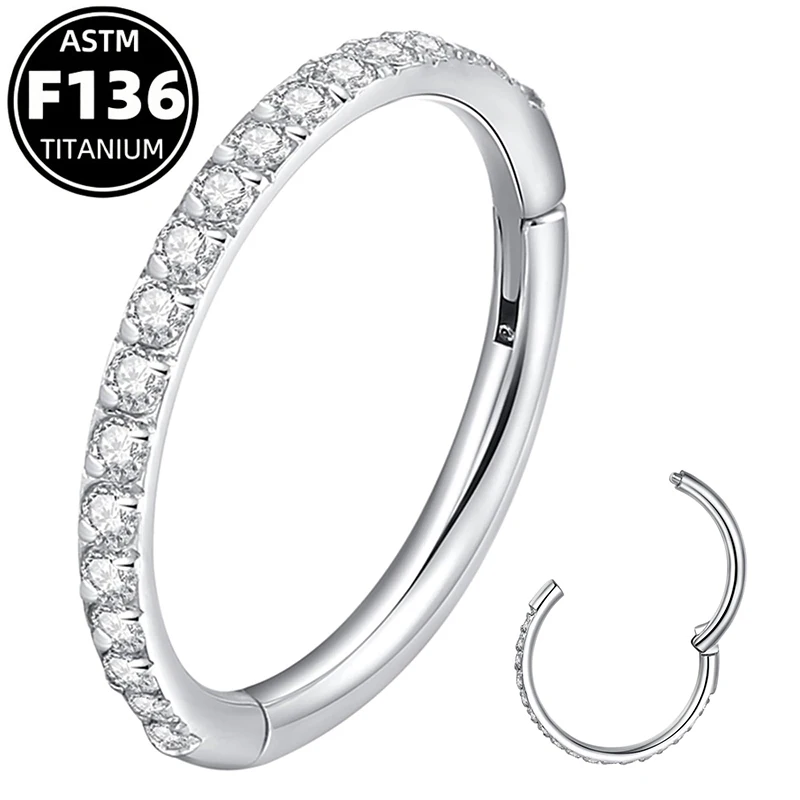 Pendientes de titanio ASTM F136, sin costuras, de 16G, para la nariz, el tabique nasal, la concha, el cartílago, la hélice y el trago, con circonita cúbica, joyería para perforaciones.