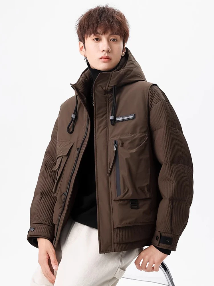 

Зимняя уличная куртка с капюшоном, мужская, свободного кроя, большого размера, парная, белая, с наполнителем из пуха, молодежная, модная, теплая верхняя одежда