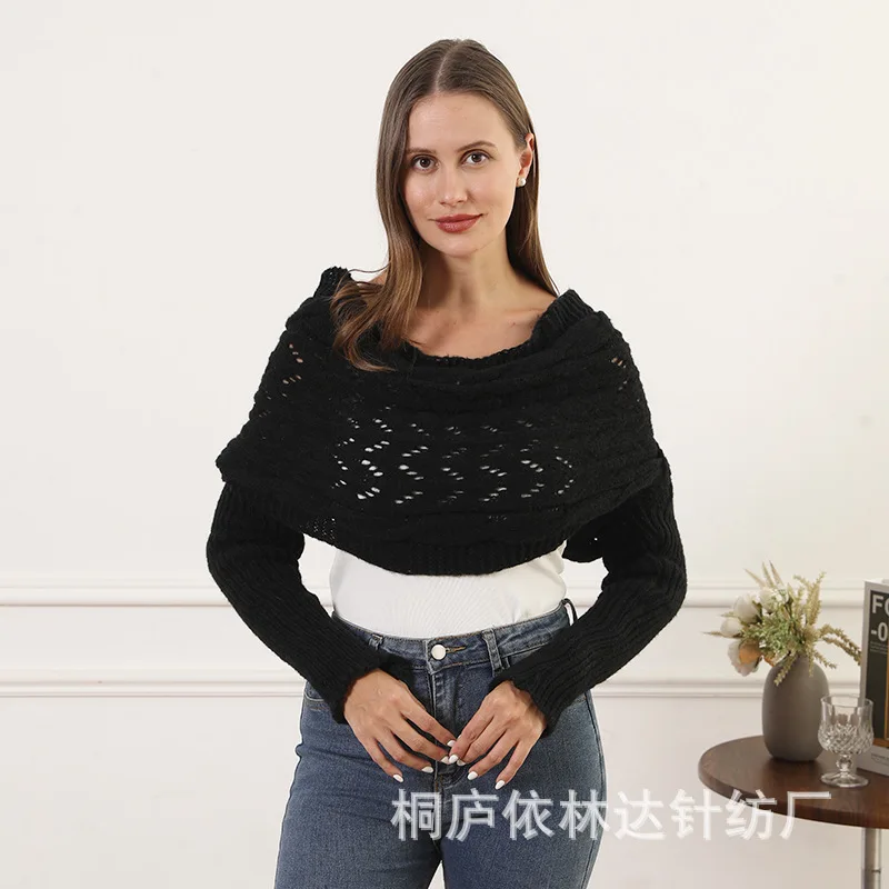 أزياء المرأة وشاح 2025 جديد في الجوف خارج المحاصيل الأعلى تجاهلت شال محبوك الأوشحة الطويلة وشاح متعدد الوظائف مع الأكمام DIY بها بنفسك