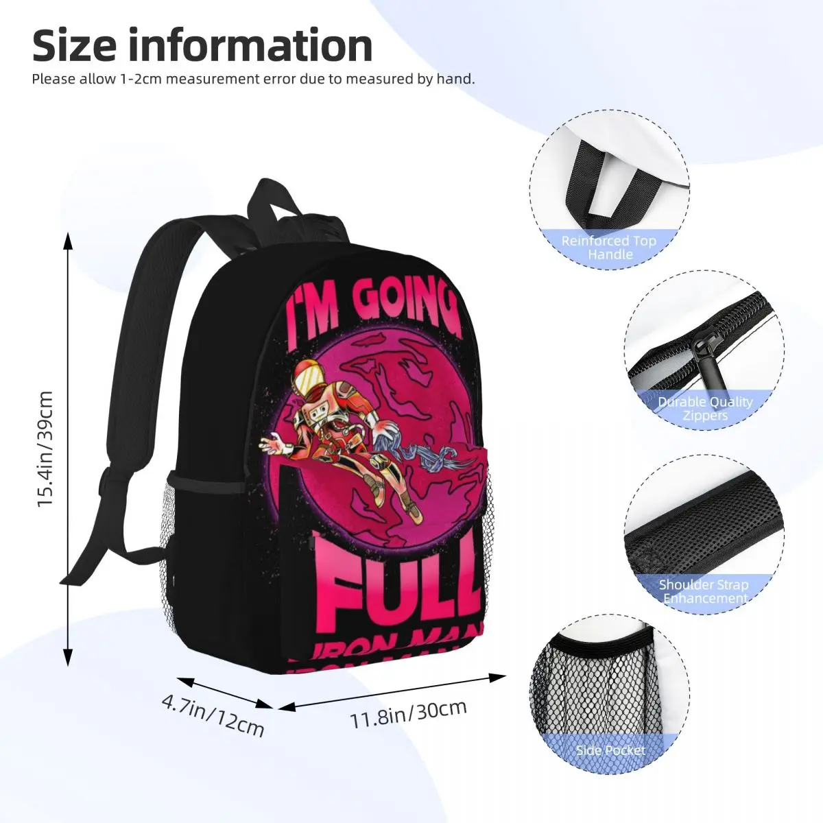 Iron Man Compact 15-Inch Backpack - Stylish Lightweight Bag Perfect for Students and Commuters