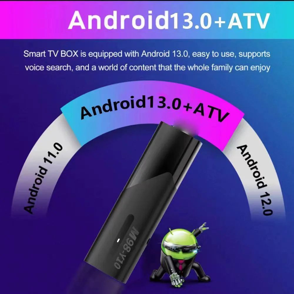 Smart TV Stick M98 Y10 Android 13 BT 5.0 ATV Allwinner H618 2.4G/5G Dual WIFI Airplay Preinstalled APP IPTV TV stick PK TV98 Q2