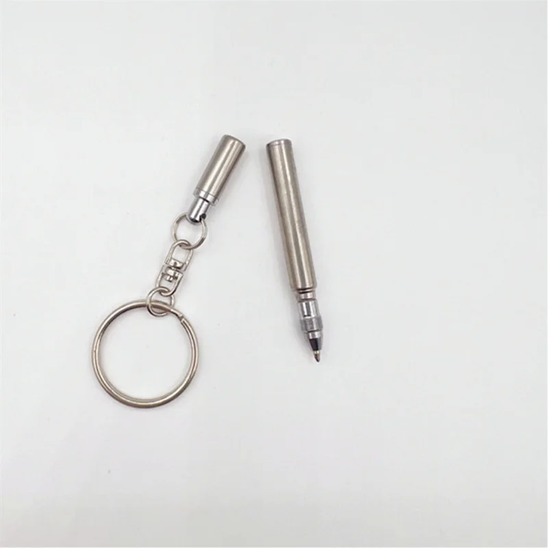 Portable Telescoping Pen Metal Keyring Stainless Steel Keychain Ballpoint pen Out Door