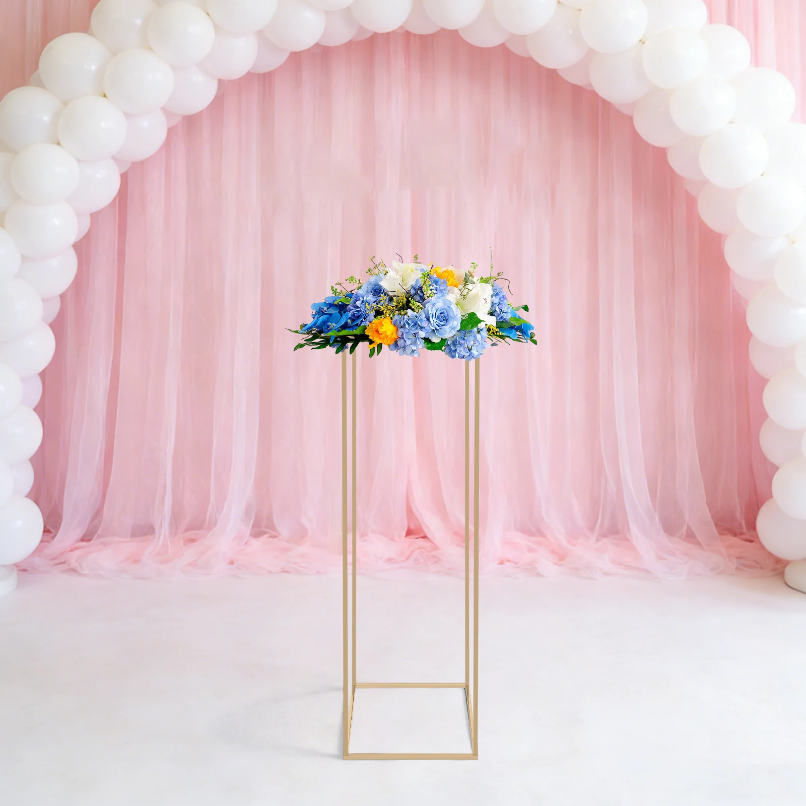 Elegant Gold Wedding Flower Display Stand with Acrylic Panel