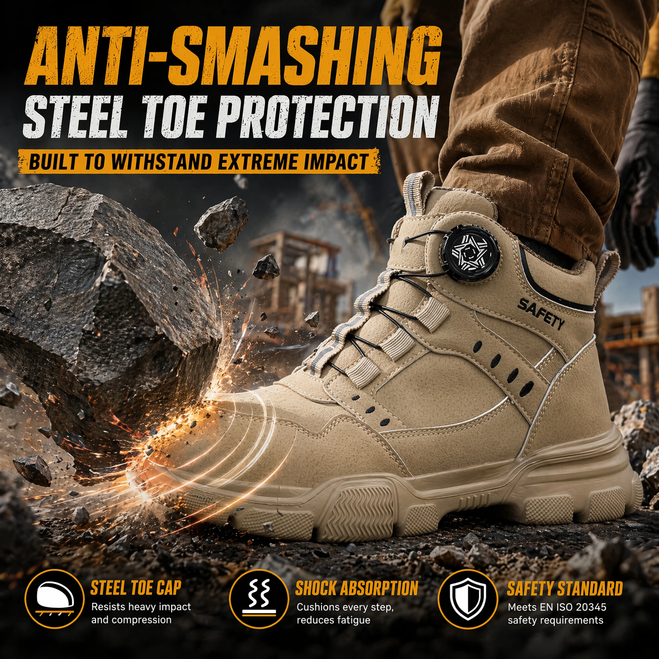 Halloween Khaki Steel Toe Safety Shoes For Men And Women Sneaker Anti-Smash And Anti-Puncture Resistant Work Boots Outdoor Boots