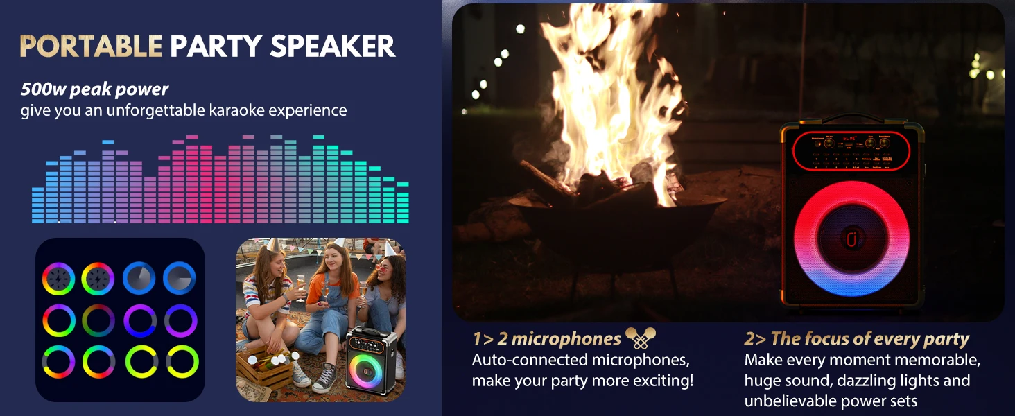 S68 Karaoke Machine with 2 Microphones,Gatherings and Parties, PA System with Echo Adjustment for Adults, Stage-subwoofers