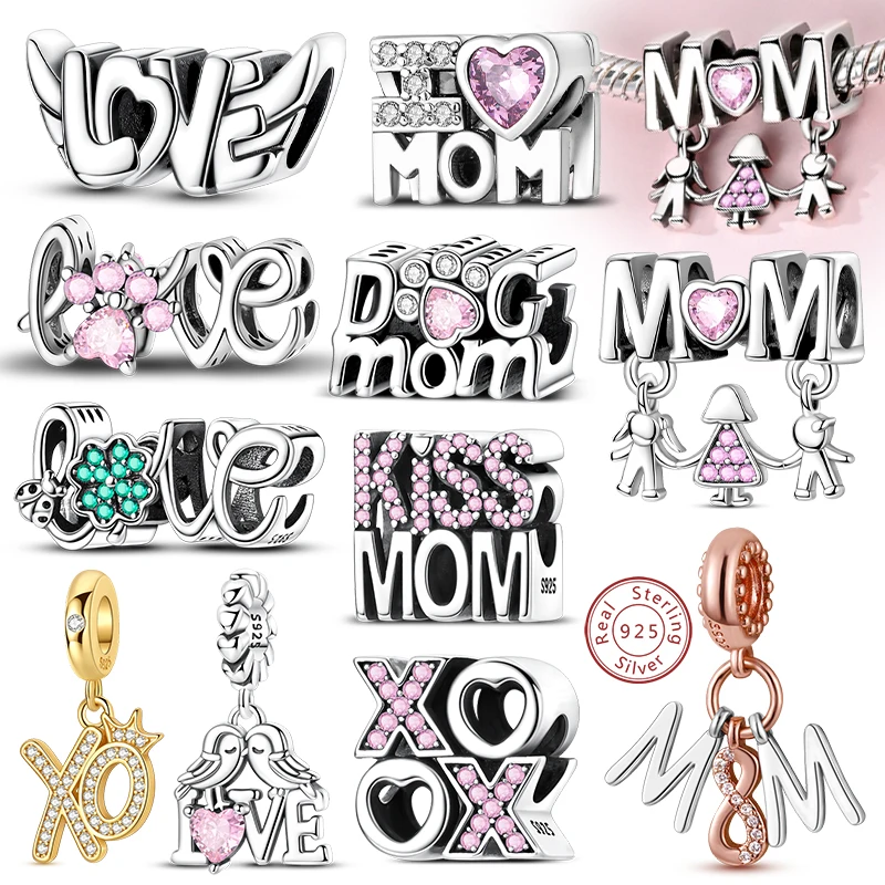 Brief Serie Charms 925 Sterling Silber LIEBE MOM Mutter Kind Charms Bead Fit Original Armbänder Anhänger Frauen DIY Schmuck Geschenk
