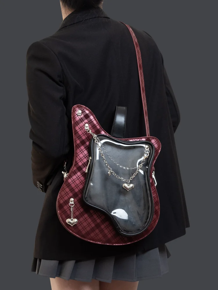 Original Guitar Itabag Creative Color Block Sweet Cool Y2k Backpack Chain Lovely Heart Crossbody Bag Transparent Shoulder Bags