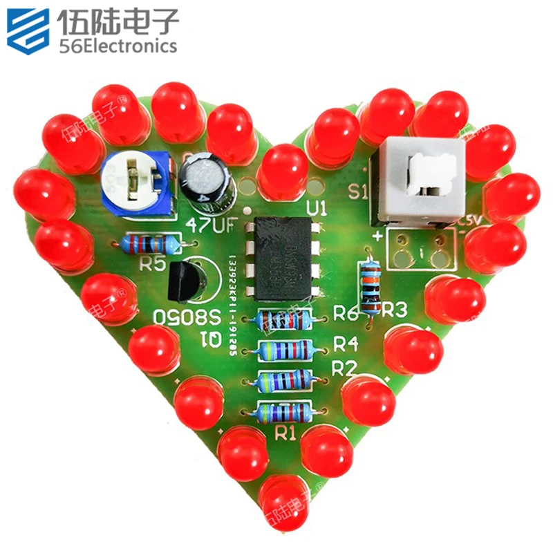 Heart Shaped Breathing Lamp DIY Kit Electronic Heart  LED Flashing Light Soldering Practice Learning Kit