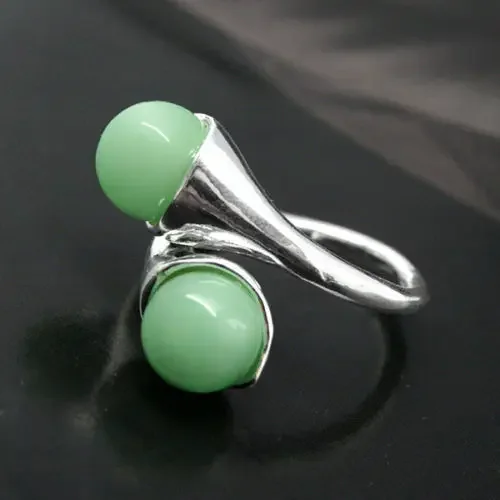 

RARE GREEN Natural stone BEAD ROUND GEMS 925 STERLING SILVER RING SIZE 7 8 9 10