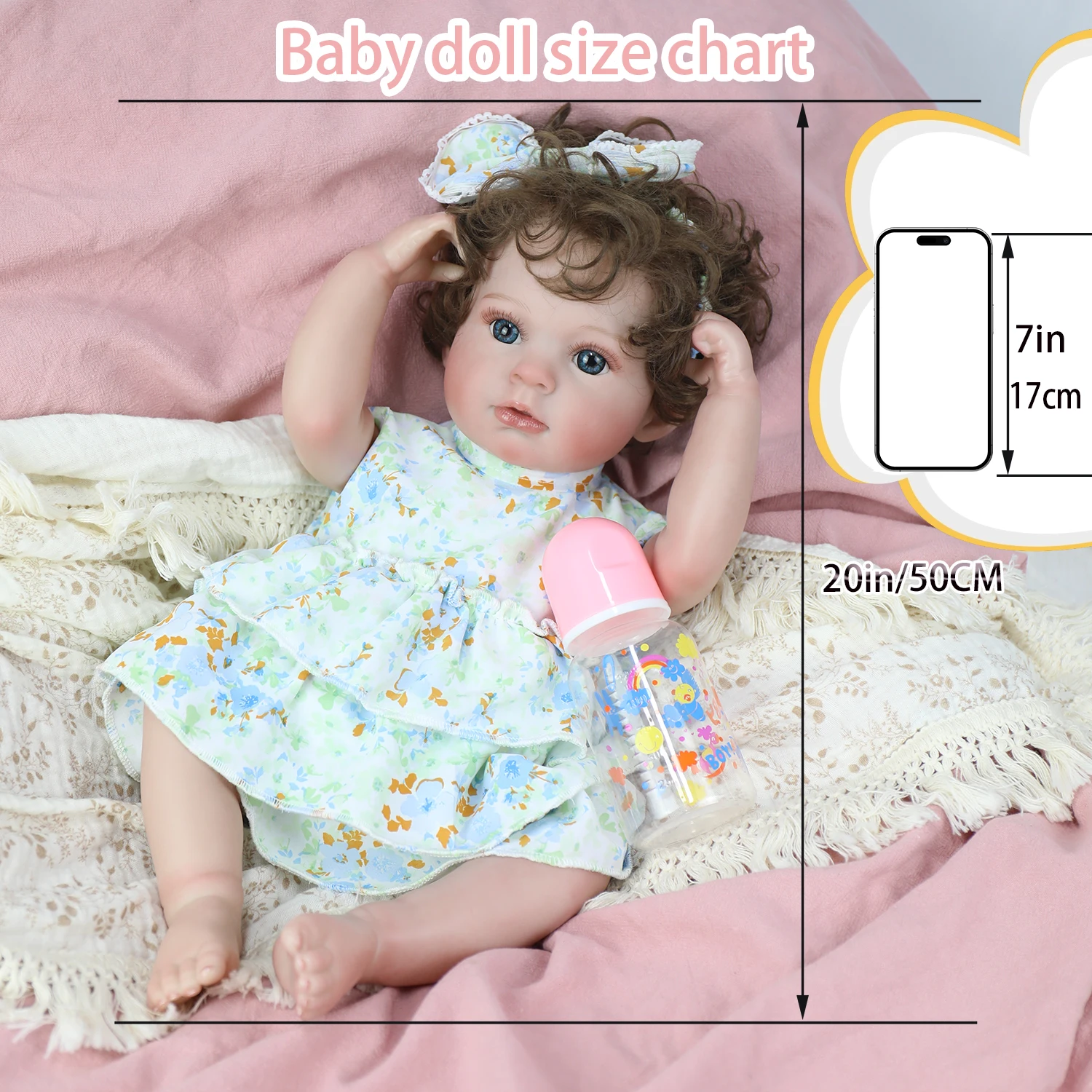 

Realistic 50Cm Full Body Silicone Vinyl Reborn Baby Doll with Handmade Hair Transplant 3D Skin Visible Veins for Girl Toy Gifts