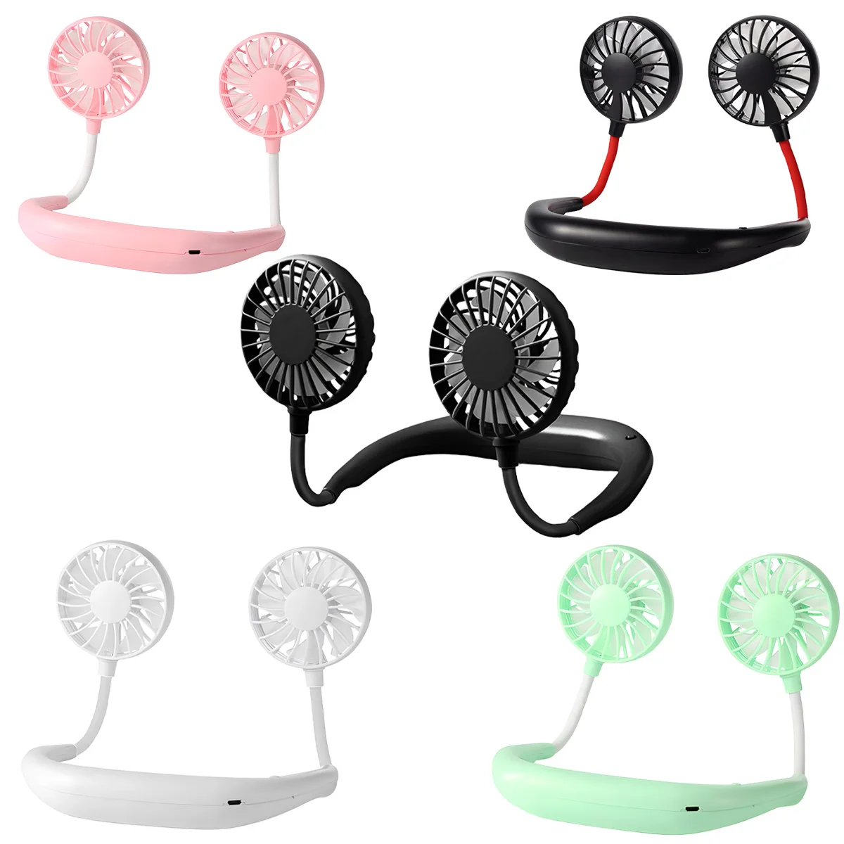 

USB Rechargeable Mini Hanging Neck Fan 3-Speed Dual Cooling Fan Portable Hands-Free for Home Office Outdoor Travel