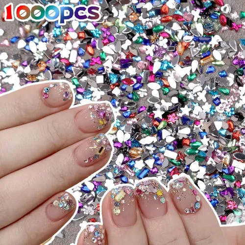 Imagen 2 del producto 1000 Uds uñas de fondo plano diamante 3D cristal uñas arte diamantes de imitación colgantes forma mixta brillo DIY accesorios de manicura de lujo