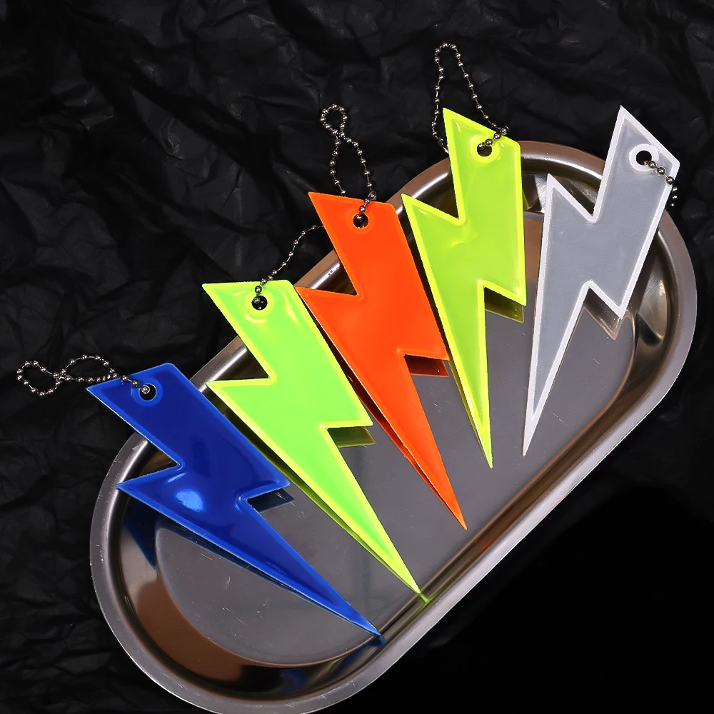 Reflective Keychain Lightning Shape Reflective Pendant Key Ring Bags Strip Ornaments Adults Children Night Safety Accessories