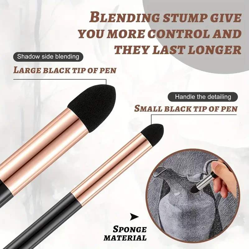 Cotton Blending Sponge Brush Set - 2/6Pcs Double-Headed Washable Sketch Wipe, Reusable Art Blenders for Detail, Shadow, Highligh
