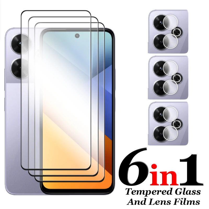 6in1 For POCO M6 Glass For Xiaomi POCO M6 4G Tempered Glass 6.79 inch 2.5D Full Cover Glue Screen Protector For POCO M6 Film