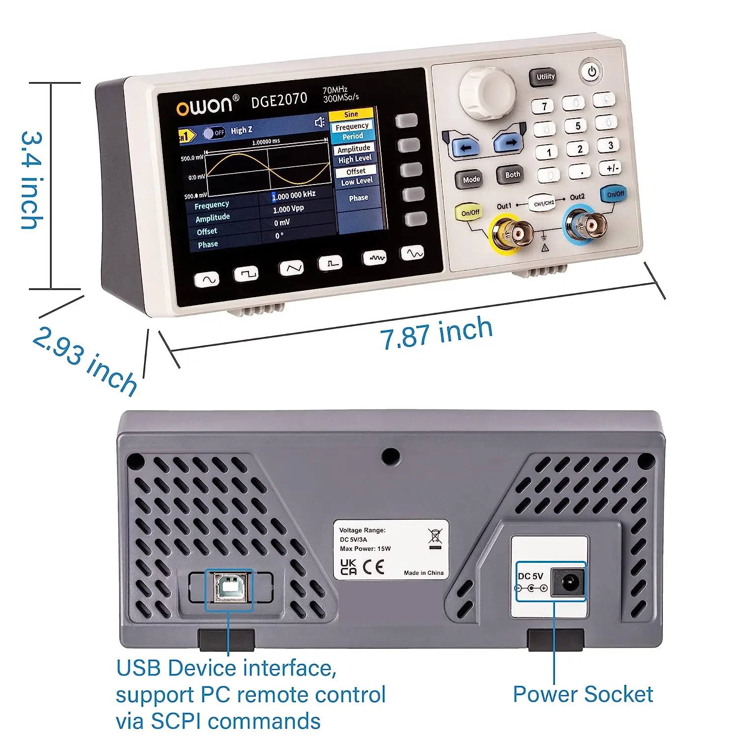 Owon DGE2035 DGE2070 300MSa/s Arbitrary Waveform Generator 14Bits 35MHz / 70Mhz Dual Channels Osiloscopio Digital Oscilloscope