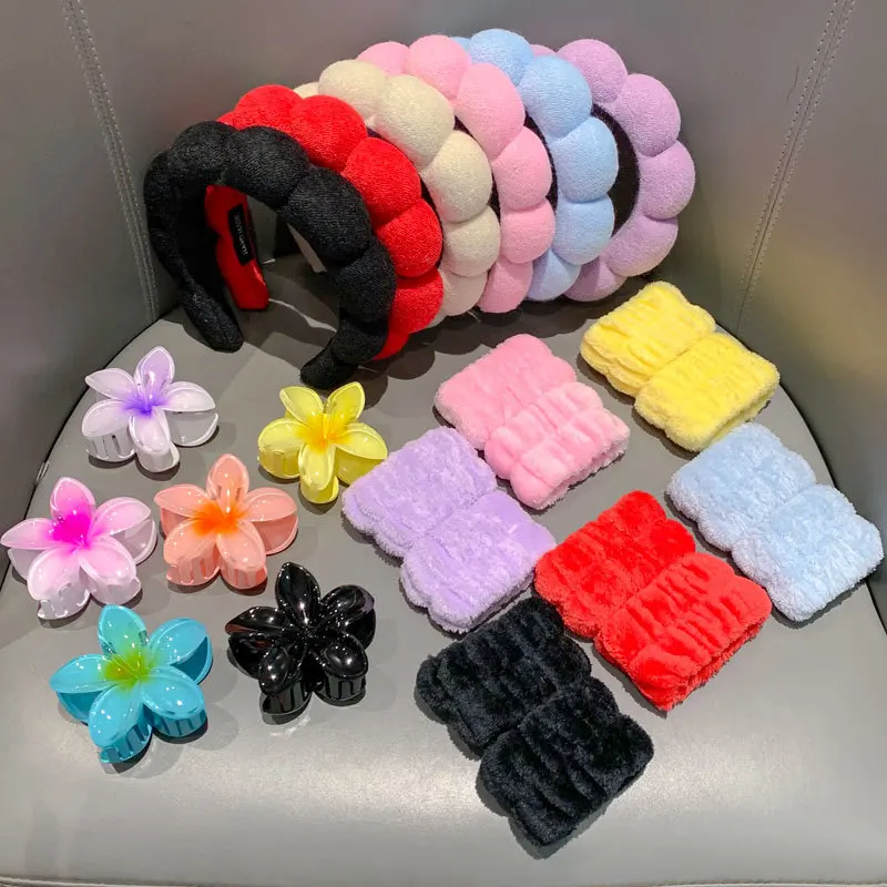 High Crown Face Washing Headband with Anti Slip Hair Clip Wristband Set Makeup Gift for Women Care Accessory