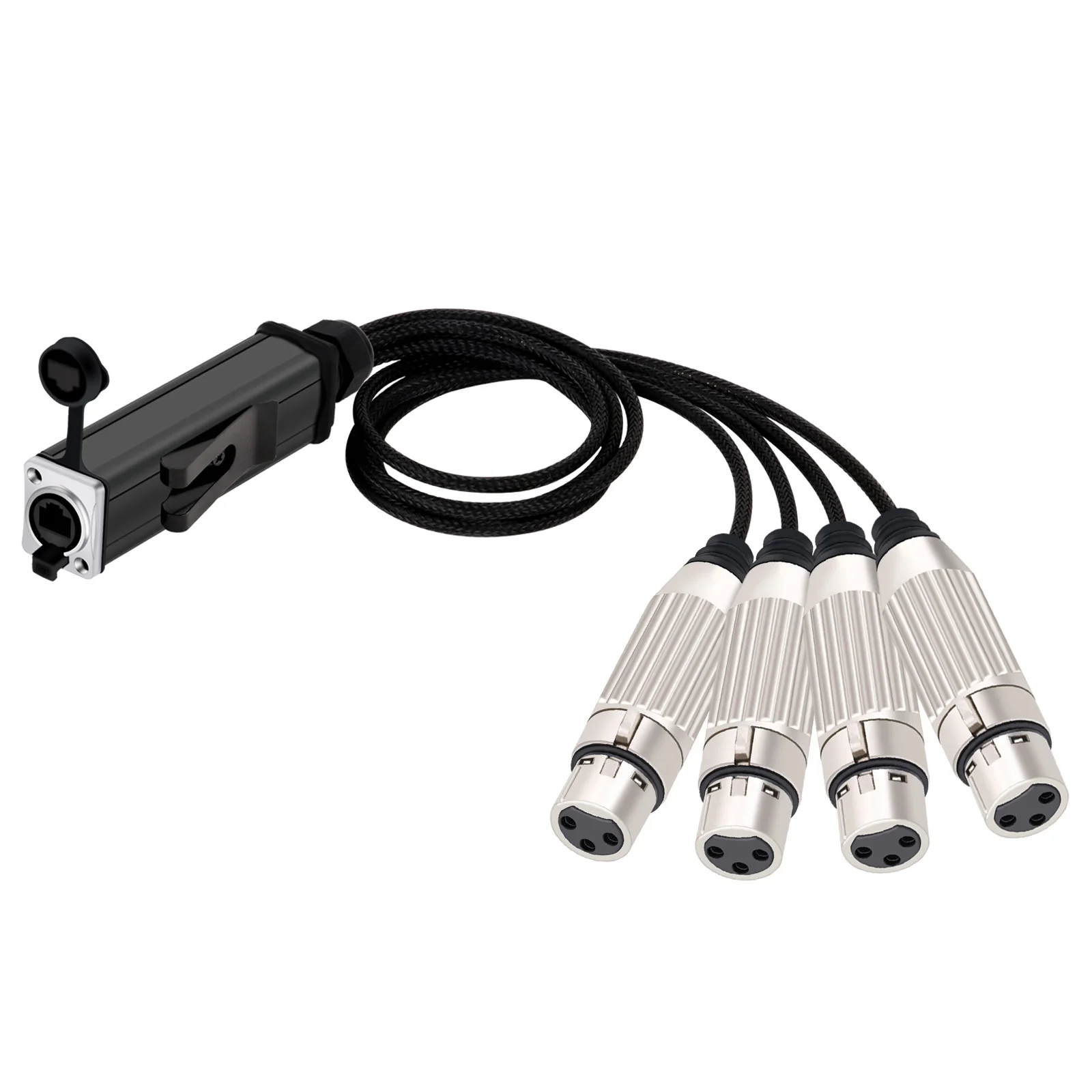 RJ45 Female CAT5 Network Converter to 4 Channel 3Pin XLR Cable Splitter for Stage Lighting Recording Studio Signal Extender