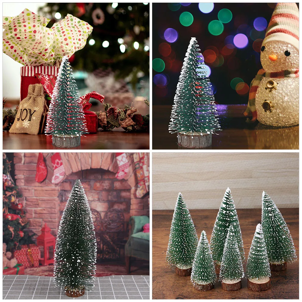 

7Pcs Mini Christmas Trees Frosted Snow Coated Tabletop Decorative Xmas Ornaments Home Decor Mini Christmas Tree