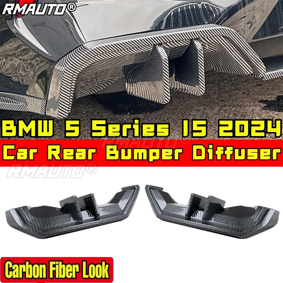 Rear Bumper Spoiler Compatible With BMW 5 Series I5 2024 Body Kit Rear Splitter Lip Diffuser Cover 2Pcs Car Accessories