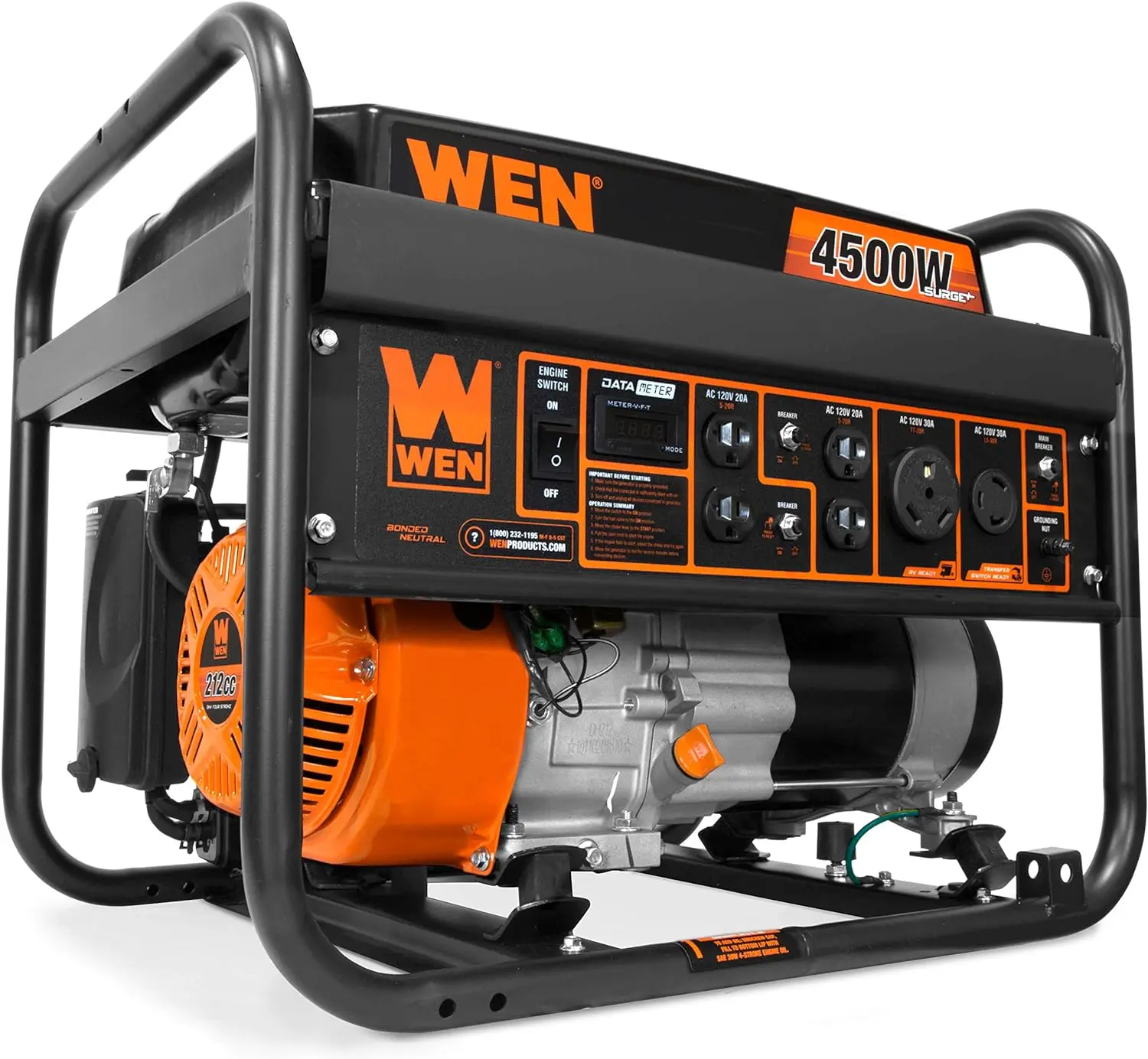 

WEN GN4500 4500-Watt 212cc Transfer Switch and RV-Ready Portable Generator, CARB Compliant, Orange/Black