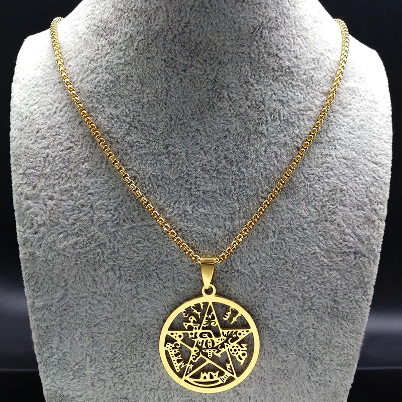 Witchcraft Tetragrammaton Pentagram Stainless Steel Necklace Women Unique of religion Necklaces Jewellery wicca collar mujer