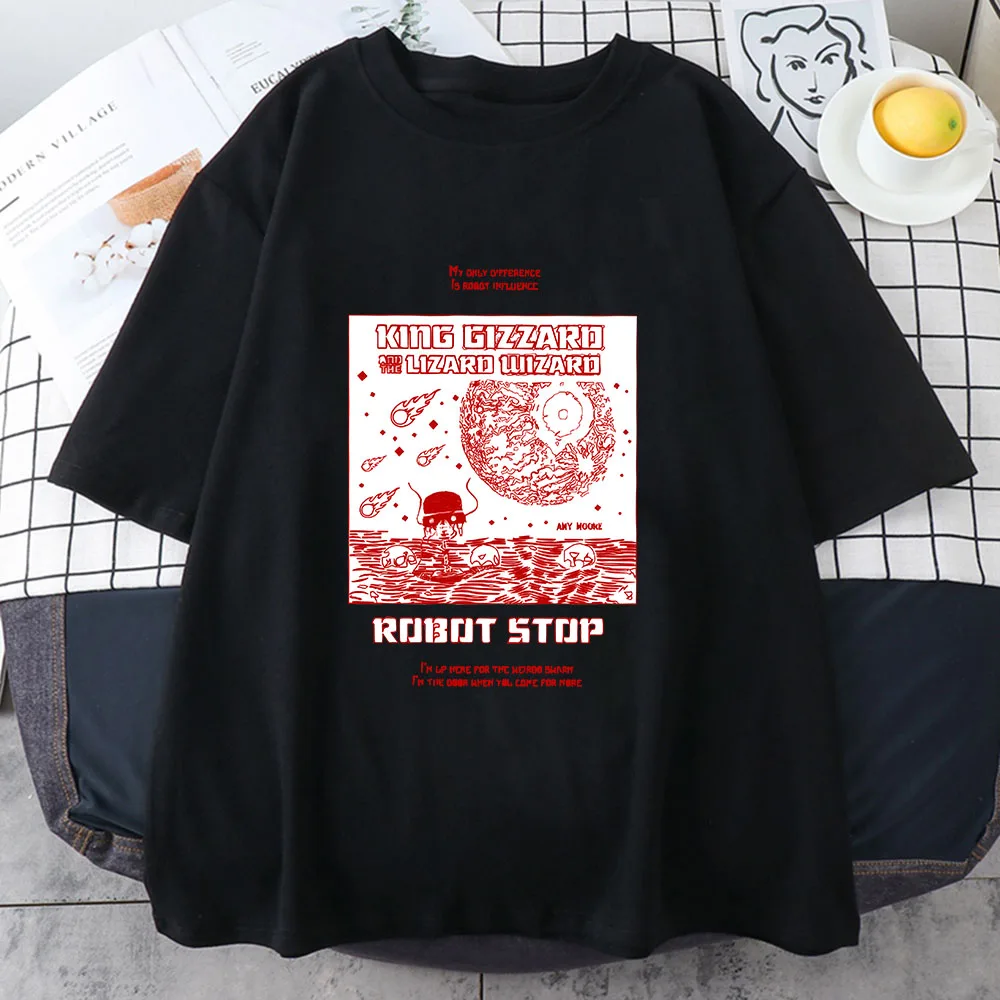 King Gizzard & The Lizard Wizard Tshirts Robot Stop Manga Print 100% Cotton New Summer Product T-shirts Women/men Originality