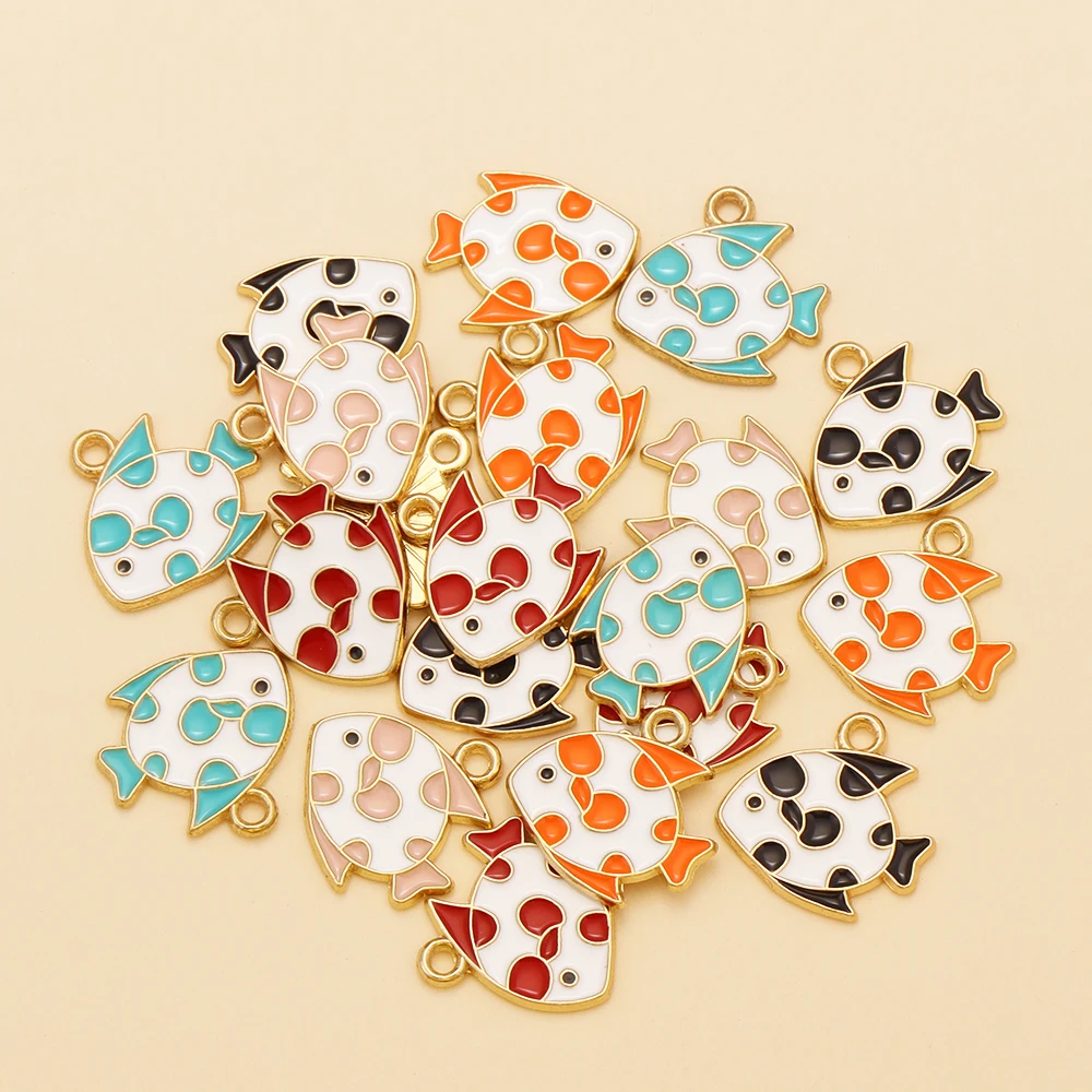 10 Stücke 15x14mm Zufällige Farben Mix Emaille Fisch Charms Legierung Ozean Tier Anhänger Für DIY Schmuck Machen Nette Ohrringe Armband – Detail 11