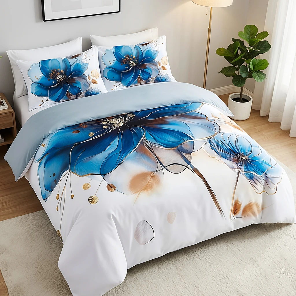 Ensemble de literie 3 pièces sans rembourrage, avec imprimé papillon bleu, confortable et disponible en différentes tailles, parfait pour les chambres et les dortoirs, housses de couette, lavable en machine