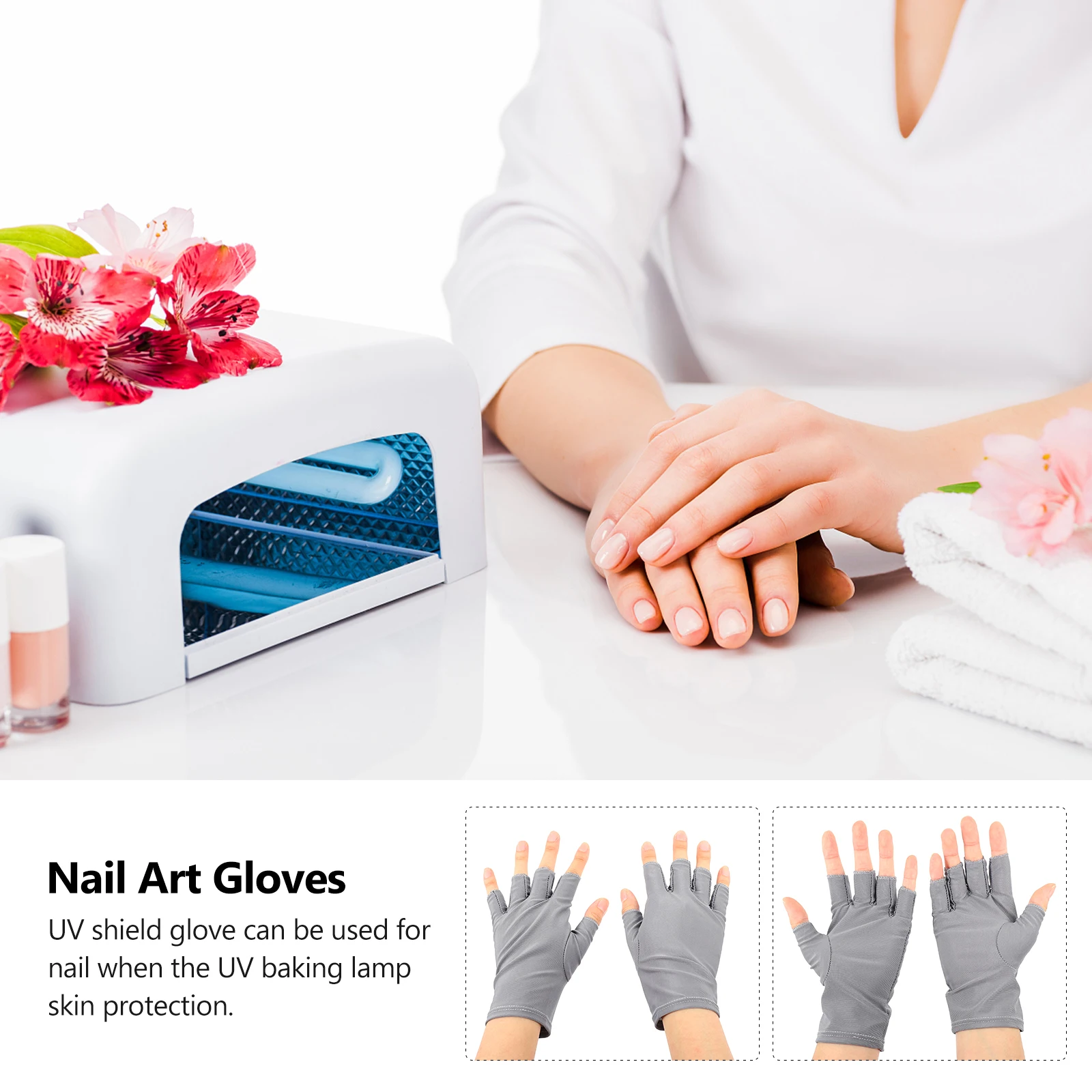 

1 Pair Anti-Uv Gloves Fingerless Manicure Art Uv Resistant Protector Stretchy Lightweight Beauty Nail Gloves For Nail Art Tools
