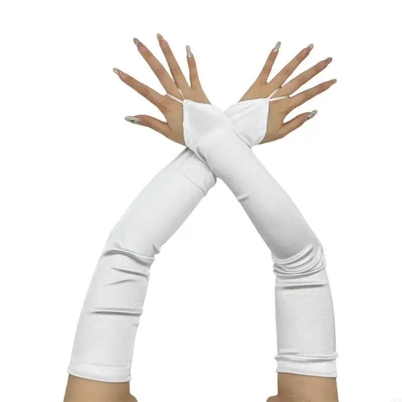 Long Gloves for Women Dancing Elastic Fingerless Gloves Satins