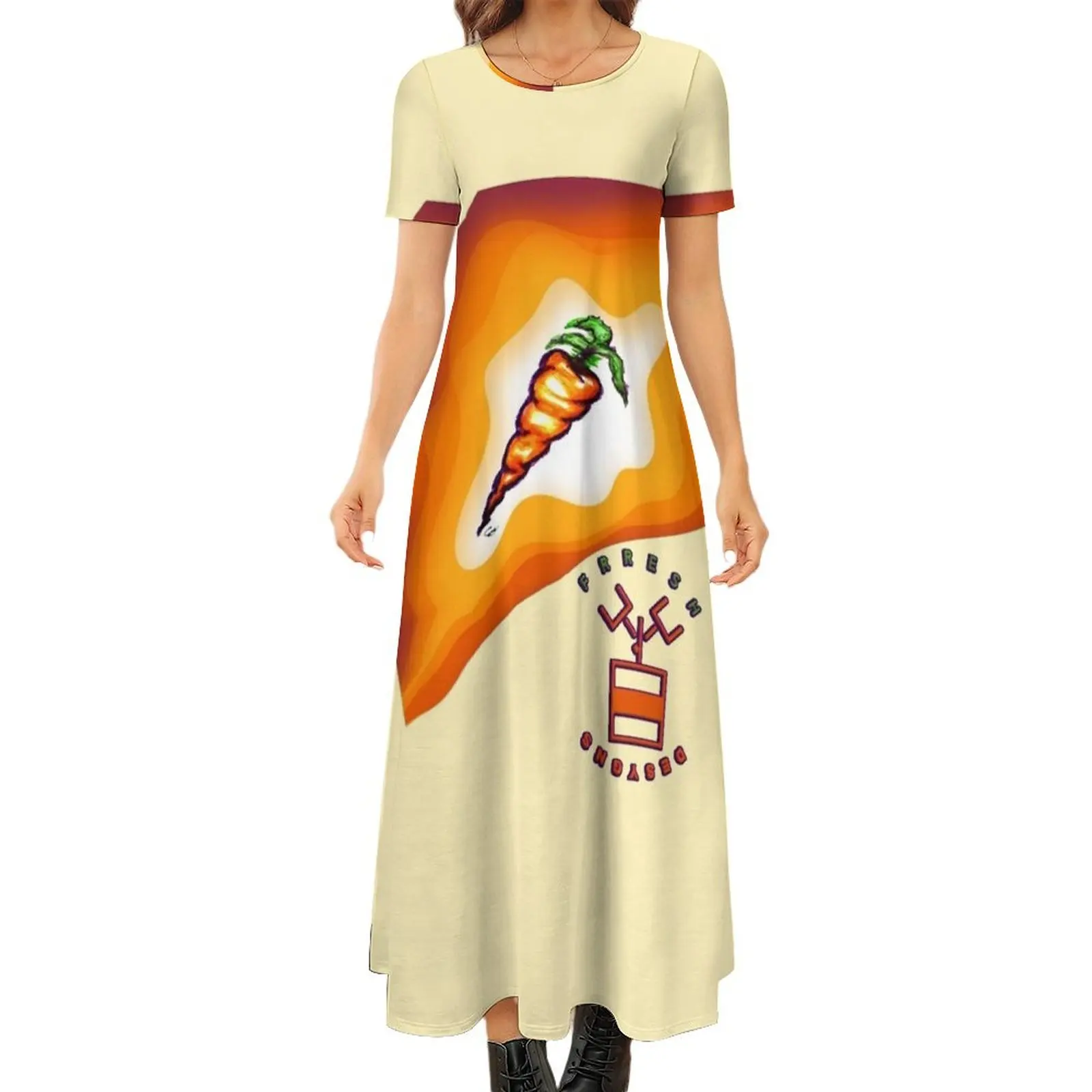 

Frresh Desygns Carrot Logo Round Neck Short Sleeve Dress long dresses for women dresses for prom