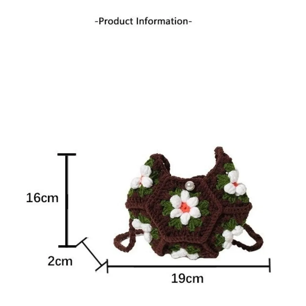 Sweet Handmade Crochet Crossbody Bag Flower Pattern Fabric Yarn Shoulder Bag Knitted Armpit Bag image 6