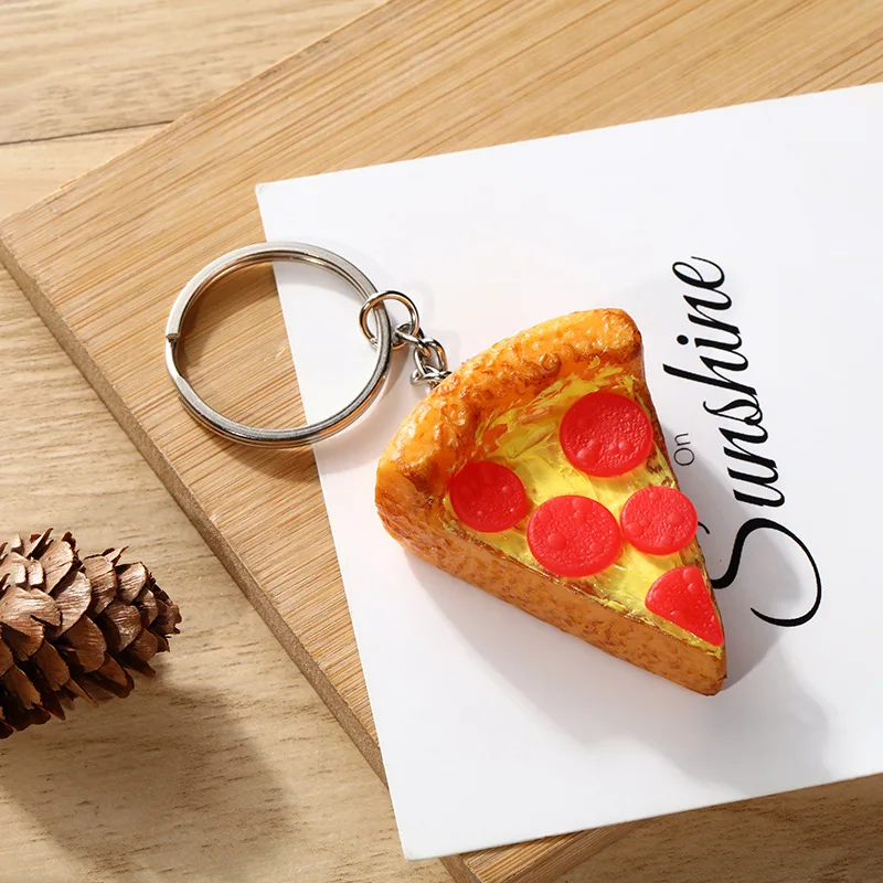 Simulation Food Pizza Keychain,Pizza  Pendant Gift Keychain Key Ring Bag Charm