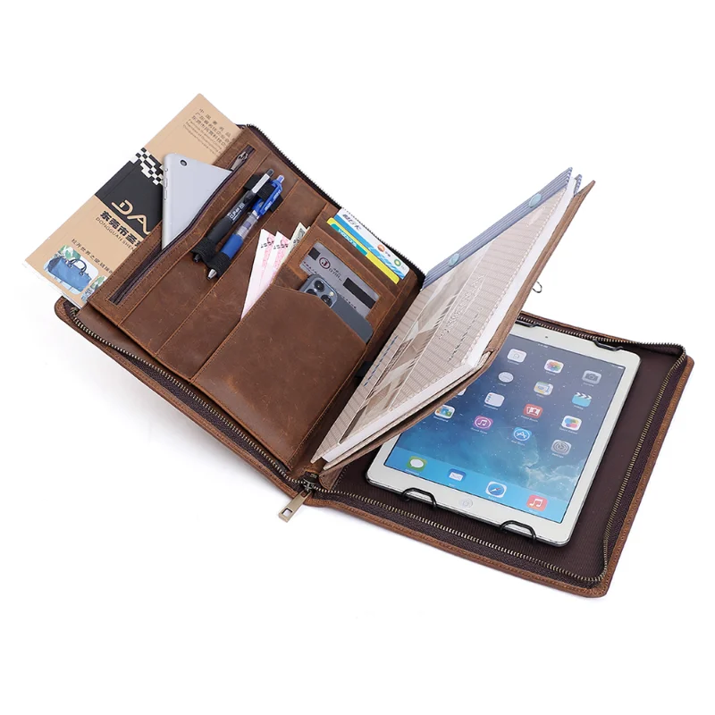 Crazy Horse Leather Laptop Bag Clutch Protective Case Multifunctional Vintage Genuine Leather iPad Protective Case Pen Slot Mode