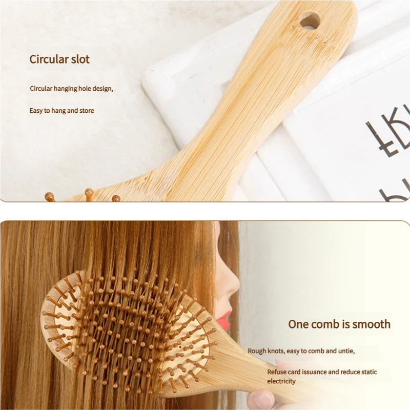 Bamboo Hair Brush Women Styling Hair Comb Hairbrush Wide Teeth Bamboo Combs for Hair Smooth Massage Scalp Brush Barber Comb view 4