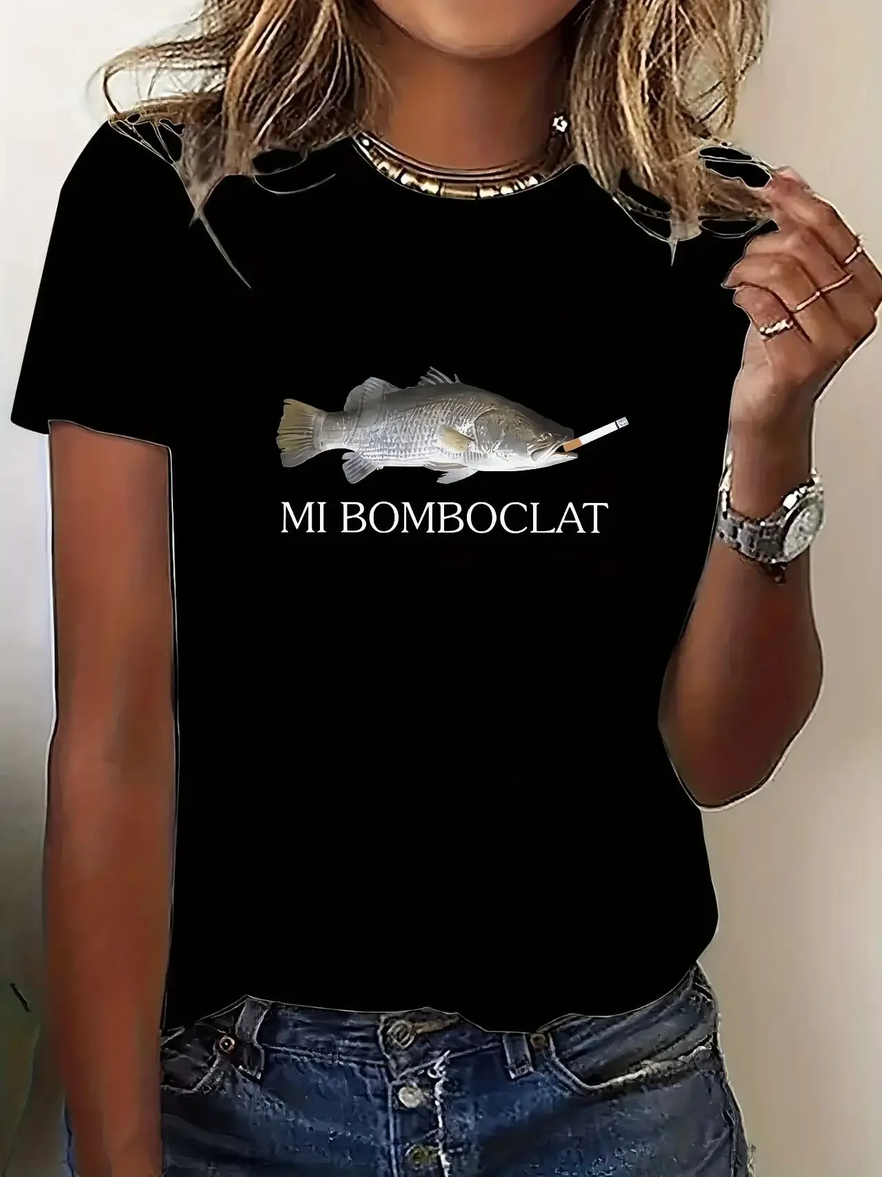 

Funny Bomboclat Fish Meme T-shirt High Street Fashion Trend Y2k Short Sleeve T-shirts Women Harajuku Vintage Style T Shirts