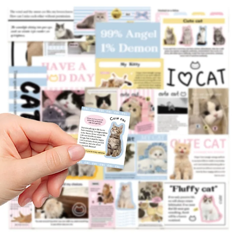 30 Sheets Cute Cat Sticker Pack Sticker for Aesthetic Phone Case Decoration Laptop Journal Sticker Kawaii Scrapbook DIY Supplies