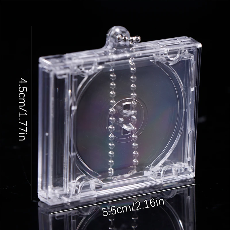 空のミニCDケースキーホルダー,DIYキーホルダー,バックパックの吊り下げ装飾,チェーンとクリップ,1個