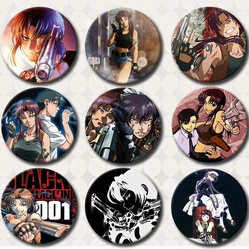 58mm Anime Black Lagoon Creative DIY Badge Tinplate Plastic Pins Button Brooch for Backpack